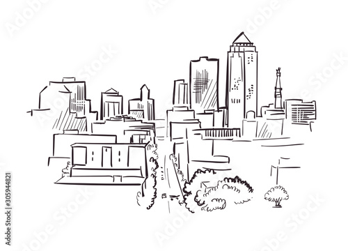 Slika na platnu Des Moines Iowa vector sketch line usa landscape hand drawn