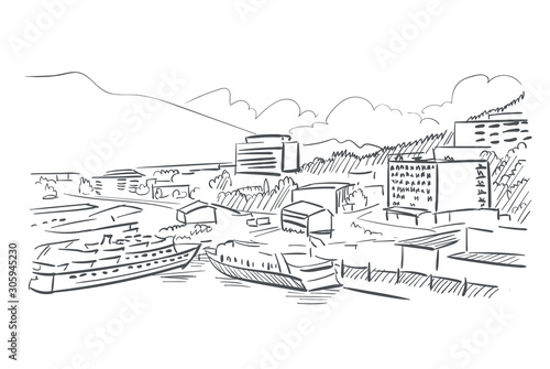 Juneau Alaska vector sketch line usa landscape hand drawn