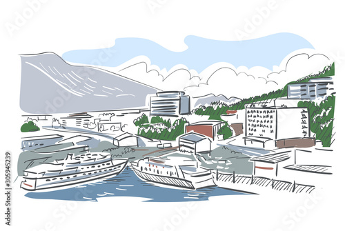 Juneau Alaska vector sketch line usa landscape hand drawn
