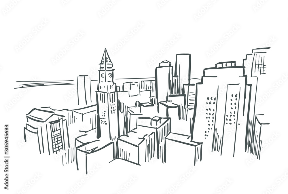 Fototapeta premium Boston Massachusetts usa America vector sketch city illustration line art