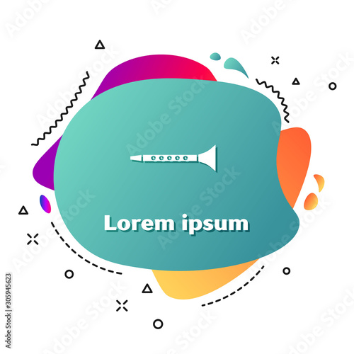 White Clarinet icon isolated on white background. Musical instrument. Abstract banner with liquid shapes. Vector Illustration