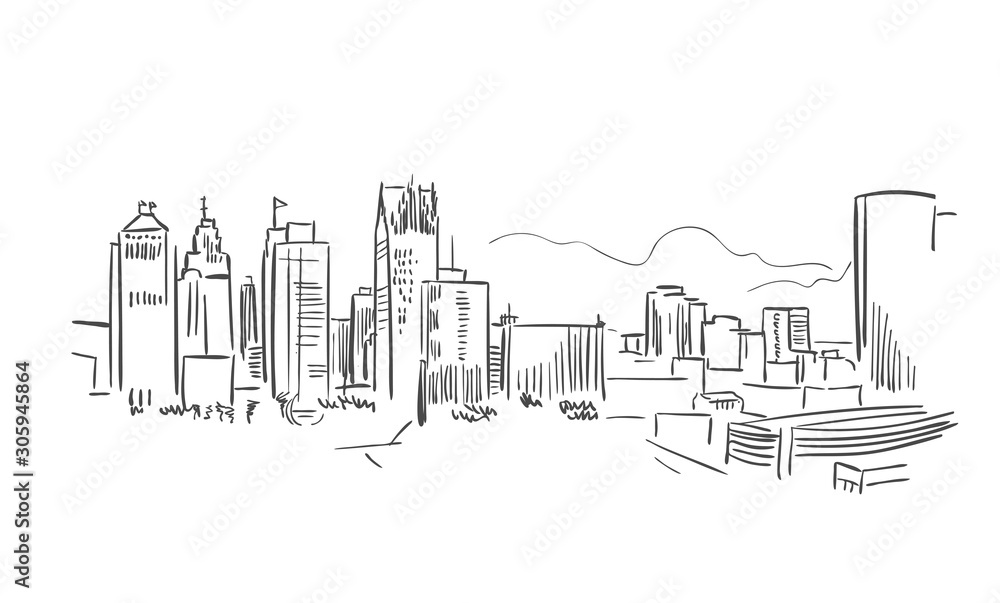 Detroit Michigan usa America vector sketch city illustration line art
