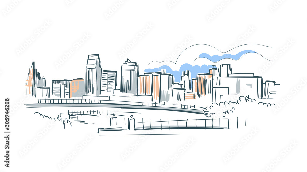 Kansas city Missouri usa America vector sketch city illustration line art