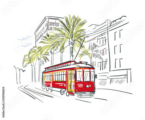 New Orleans Louisiana usa America vector sketch city illustration line art