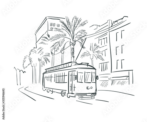 New Orleans Louisiana usa America vector sketch city illustration line art
