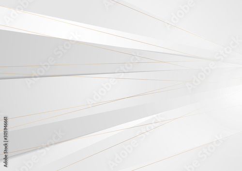 Grey and white corporate abstract background with golden bronze lines. Vector modern geometric design
