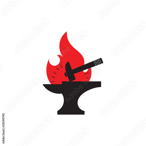 hammer silhouette flame blacksmith symbol logo vector