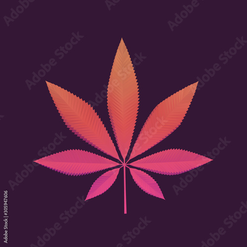 Cool Cannabis Leaf on Isolated Background. Gradient Low Poly Vector 3D Rendering