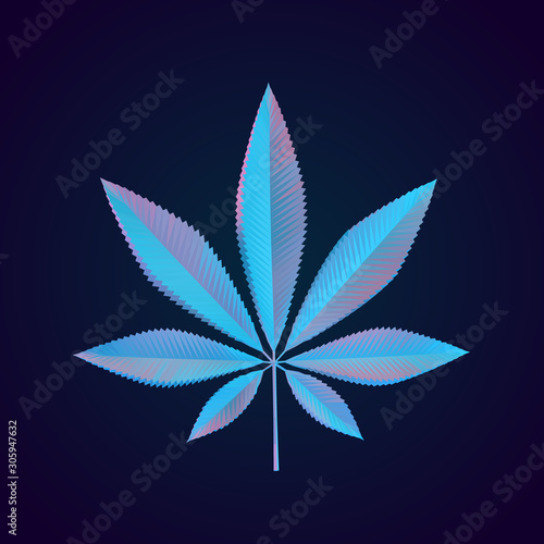 Holographic Cannabis Leaf on Isolated Background. Vibrant Low Poly Vector 3D Rendering