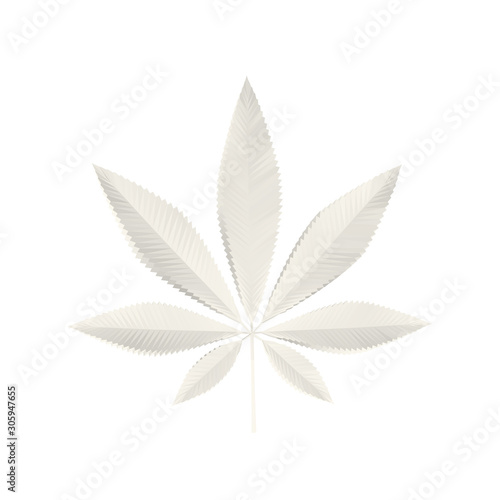 Isolated White Cannabis Leaf on Light Background. Low Poly Vector 3D Rendering