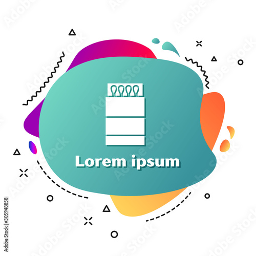 White Open matchbox and matches icon isolated on white background. Abstract banner with liquid shapes. Vector Illustration