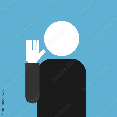 Person is rasing hand as gesture of swearing, taking an oath, making a vow. Simple vector illustration.