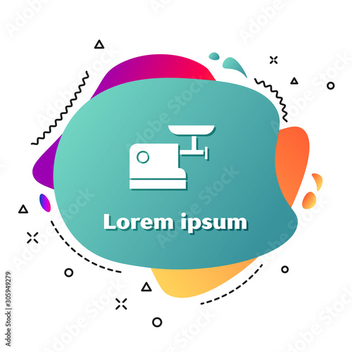 White Kitchen meat grinder icon isolated on white background. Abstract banner with liquid shapes. Vector Illustration