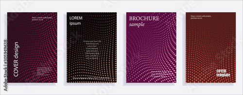 Minimalistic cover design templates. Set of layouts for covers of books, albums, notebooks, reports, magazines. Line halftone gradient effect, flat modern abstract design. Geometric mock-up texture.