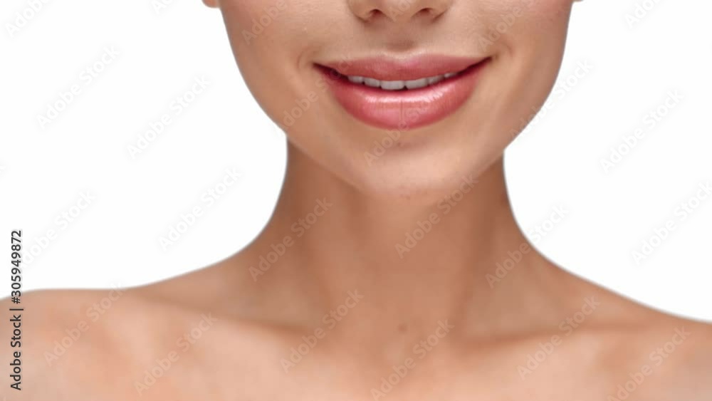 rack focus of woman smiling isolated on white rack focus of woman smiling isolated on white