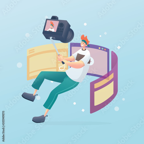Vlogger Man Content Creator Vector Illustration