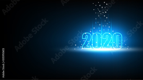 Happy New year 2020 with Technology abstract futuristic background, Hi-tech digital and engineering concept, Vector illustration