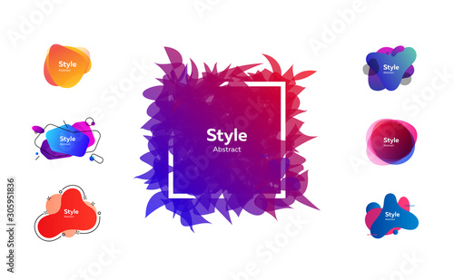 Colorful abstract liquid shapes set. Bright liquid figures with sample text. Trendy minimal templates for presentations, banners, flyers and posters. Vector illustration