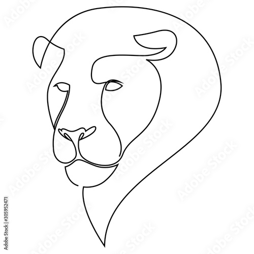One line design silhouette of lion. Hand drawn minimalism style. Abstract lion vector illustration