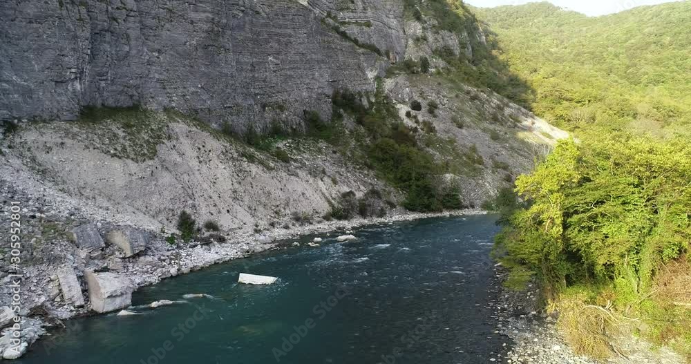 Abkhazia. Kodori Gorge in upper Kodori river near Bagatsky rocks. Abkhazia. Kodori Gorge in upper Kodori river near Bagatsky rocks.
