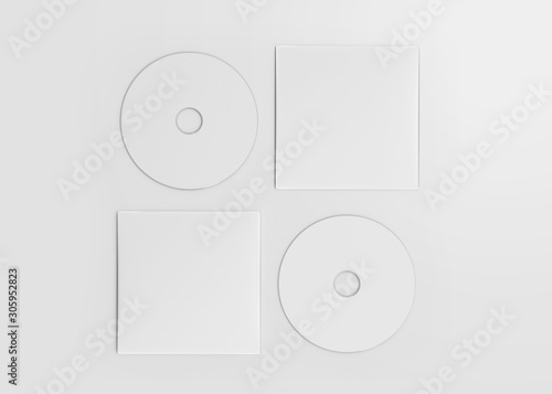 Naklejka White CD-DVD Compact Disk Mockup, 3d Rendered on Light Gray Background