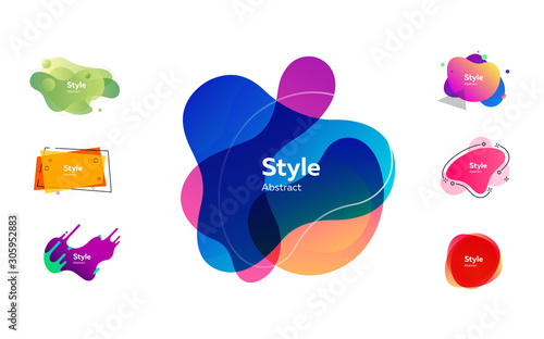 Flat bright geometric forms. Dynamical multicolored forms and line. Gradient banners with flowing liquid shapes. Template for design of logo, flyer or presentation. Vector illustration