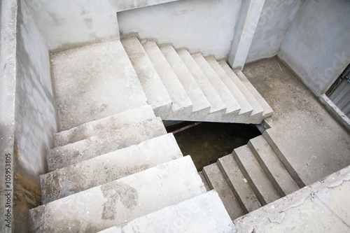 Staircase cement concrete structure in new house building of construction industry