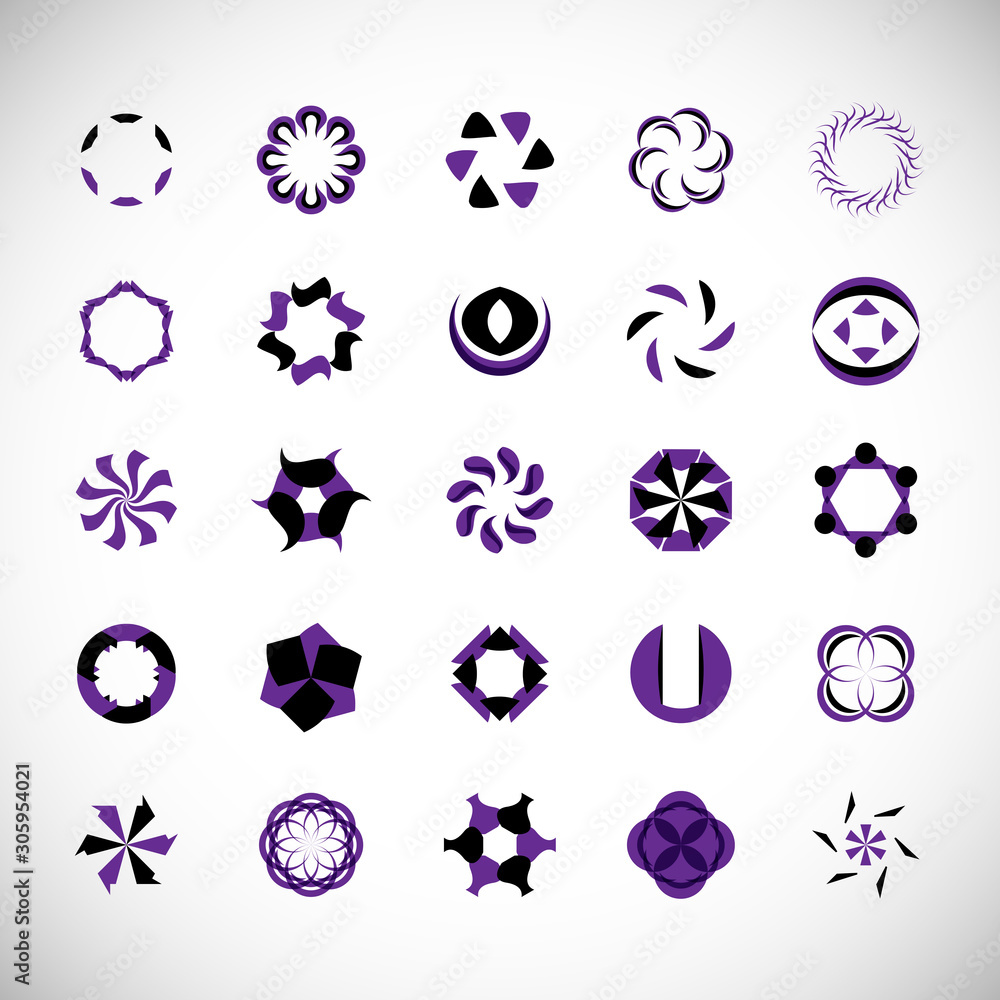 Abstract Circle Icon Set. Vector Isolated On Gray. Abstract Circle For Company Symbol, Logo, Technology Icon And Element Design. Creative Circle Icons For Flower And Tech Logo. Abstract Round Template Abstract Circle Icon Set. Vector Isolated On Gray. Abstract Circle For Company Symbol, Logo, Technology Icon And Element Design. Creative Circle Icons For Flower And Tech Logo. Abstract Round Template