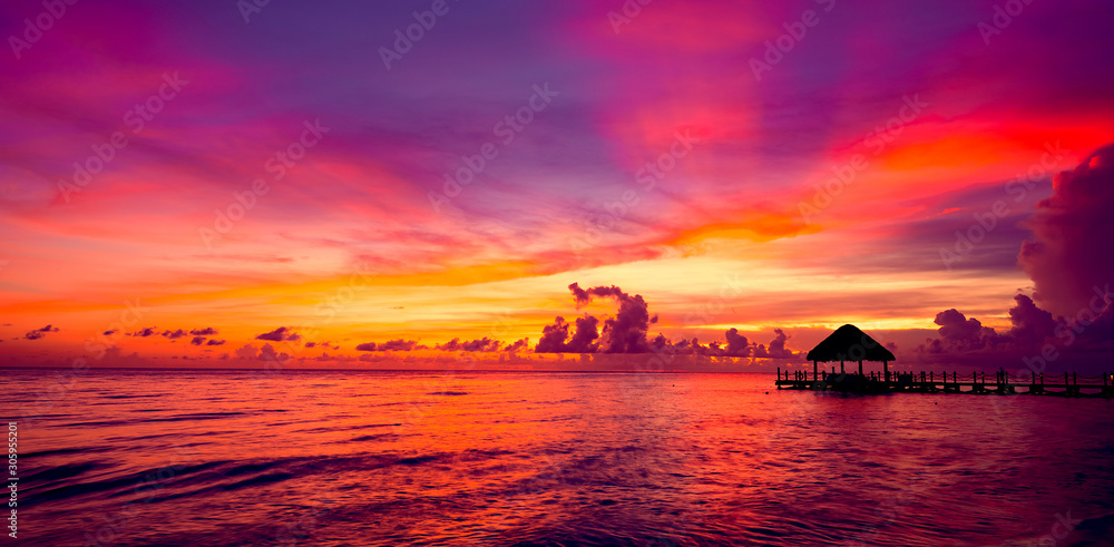sun sea tropical sunset view of the pier of the caribbean sun sea tropical sunset view of the pier of the caribbean