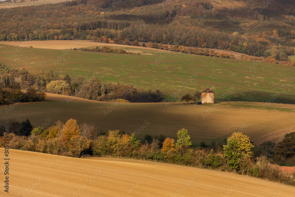 Moravian fields in autumn time. Rolling fileds in Czech Republic near Brno.