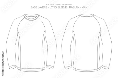 Base Layer Vector Illustration. Outlines, Stitches and Isolated Background for Technical Design and Mockup
