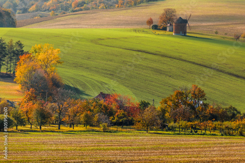 Moravian fields in autumn time. Rolling fileds in Czech Republic near Brno.