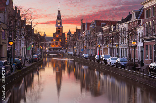 Sunset over the city of Alkmaar  The Netherlands