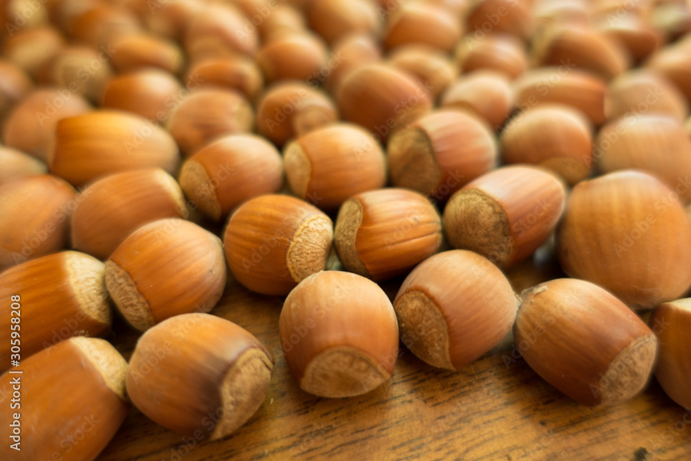 Close up of fully ripe unpeeled hazelnuts Close up of fully ripe unpeeled hazelnuts