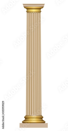 3D column of Doric style on a white background