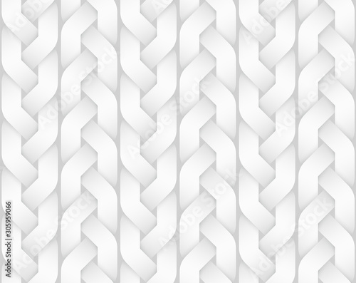 Vector seamless pattern of braided pigtail bands. White texture illustration.
