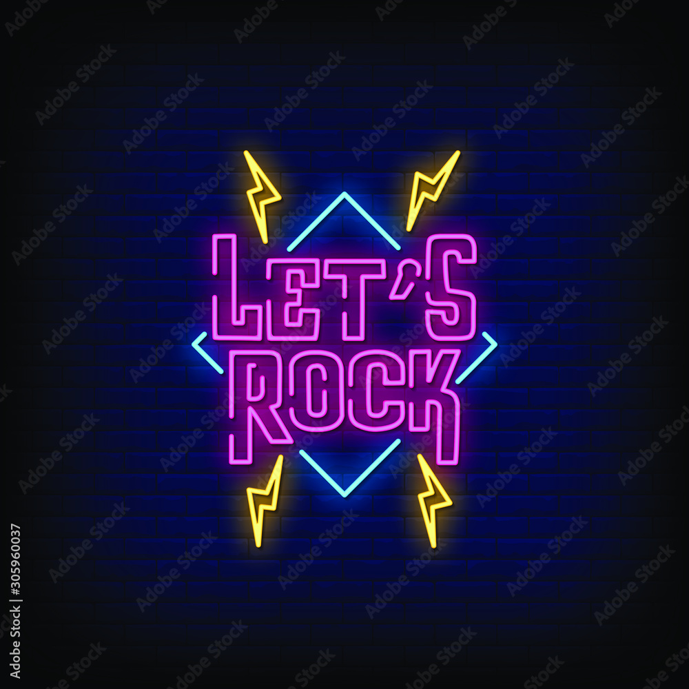 Lets Rock Neon Signs Style Text Vector