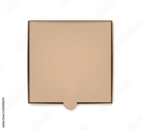 Square pizza box top view, vector mockup. Blank cardboard fast food package, mock-up for design