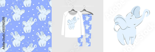 Seamless pattern and illustration for kid with sweet elephant