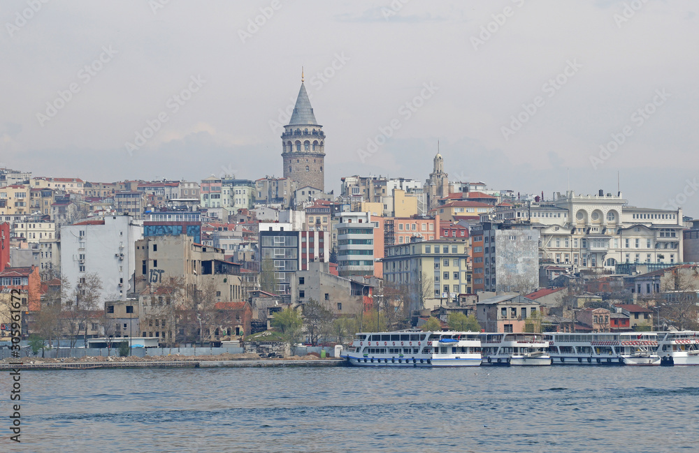 Galata tower in Istanbul, view from the Bosphorus