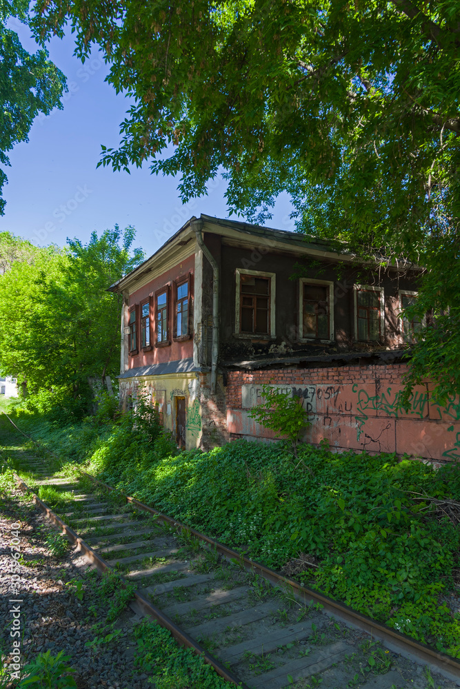 Abandoned railway line in the city. Abandoned railway line in the city.