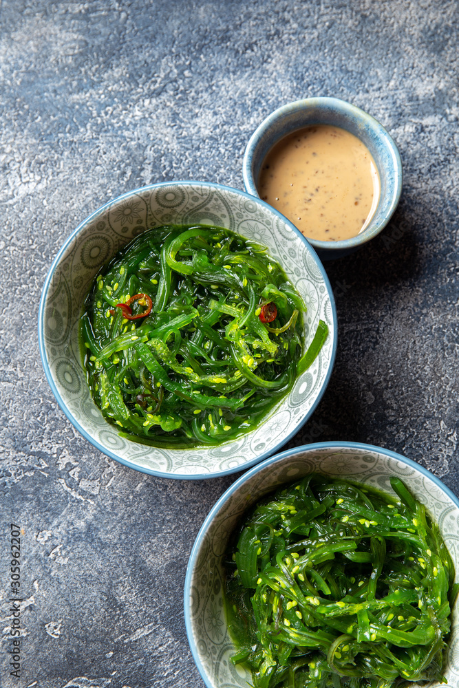 Chuka wakame, seaweed japanese salad with nuts sauce. Chuka wakame, seaweed japanese salad with nuts sauce.