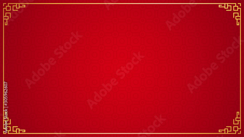 Oriental chinese border ornament on red background, vector illustration
