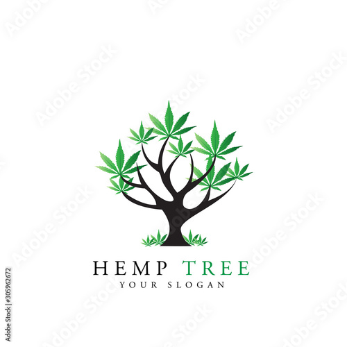 abstract symbol logo design of hemp tree for your healthy or farm brand