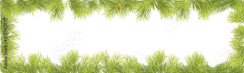 Wide Christmas Frame Banner Background with Fir Tree Branch Border