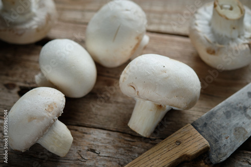 Raw mushrooms with rustic background