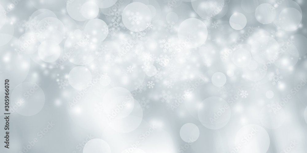 white and gray Christmas light with snowflake bokeh background, Winter backdrop wallpaper.