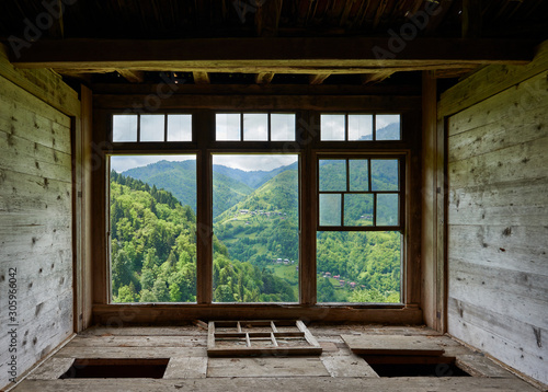 view from a window in a wooden house