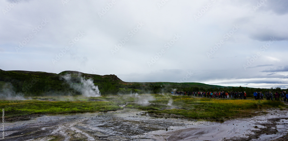 Geothermal hot springs and mountains in Iceland