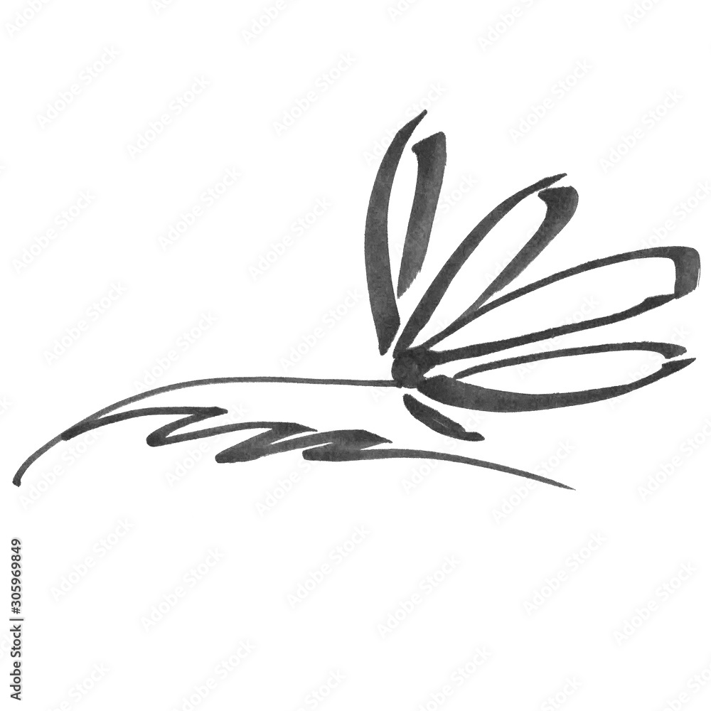 Marker bright red flower with leaves hand drawn line stroke Marker bright red flower with leaves hand drawn line stroke